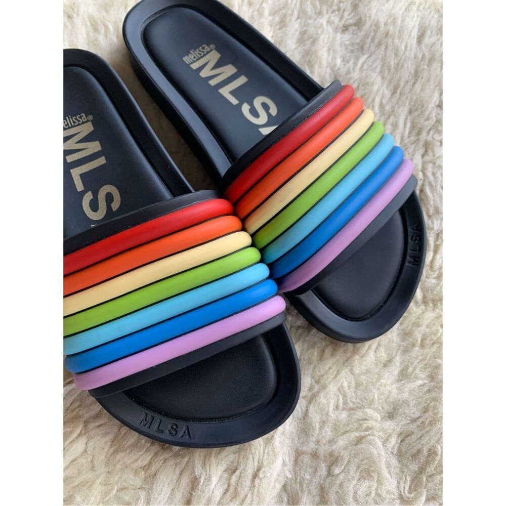 Melissa Rainbow Beach Slide Black Rainbow Size 7 - Picture 11 of 12
